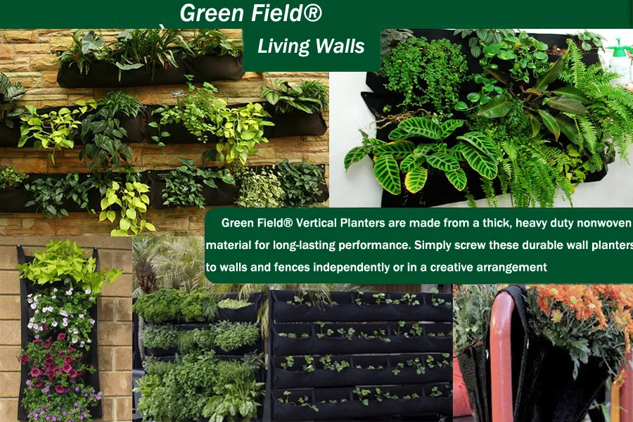 Green Field Deck And Railing Planter Bags Vertical Garden Wall Hanging Flower Pot Planter Bag
