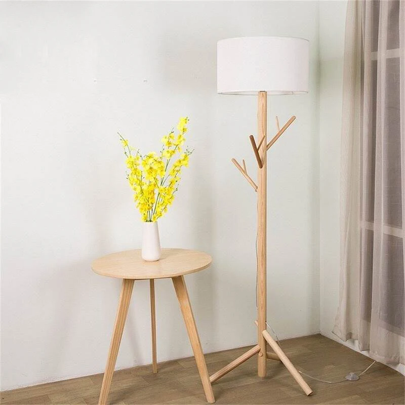 Home lighting fabric lamp shade wooden standing floor lamp tripod floor light