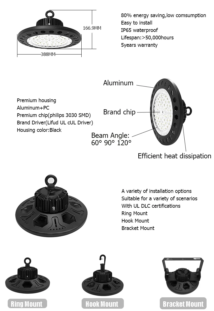 DLC Premium High Lumen Warehouse  200w UFO LED Garage Lights