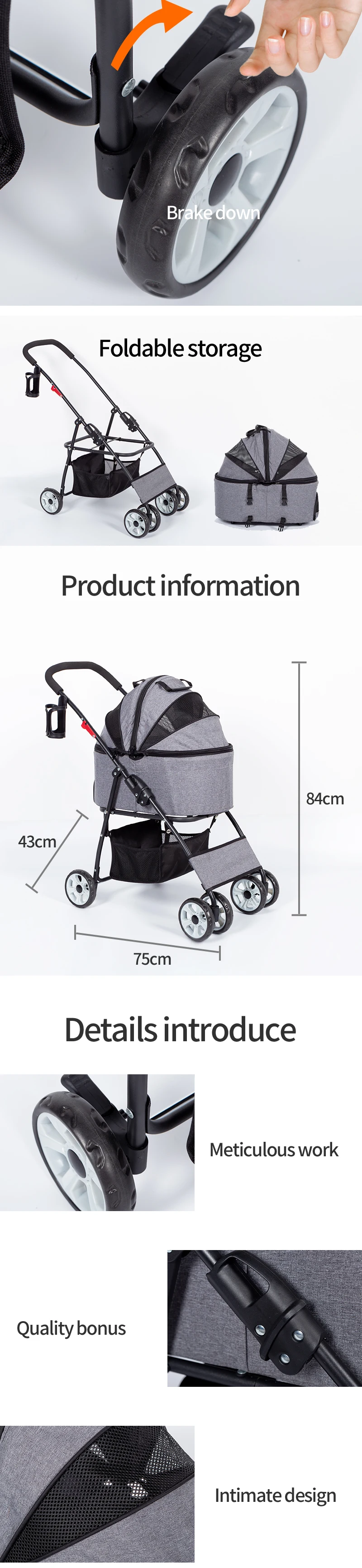 Wholesale Pet Stroller Foldable Dog High Landscape Trolley Stroller