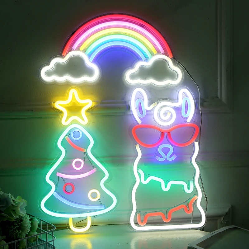 2020 LED Christmas tree neon tube sign lighting USB decorative wall lamp neon lights back panel custom wall light