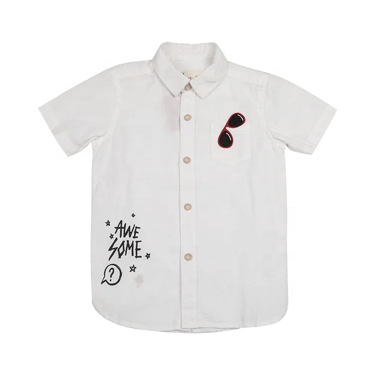 
Competitive price unique 100% cotton short sleeve cheap boys woven shirt with custom logo 