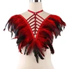 Red Lingerie Feathers Shawl Shoulder Belts punk style strappy bra mature ladies lingerie
