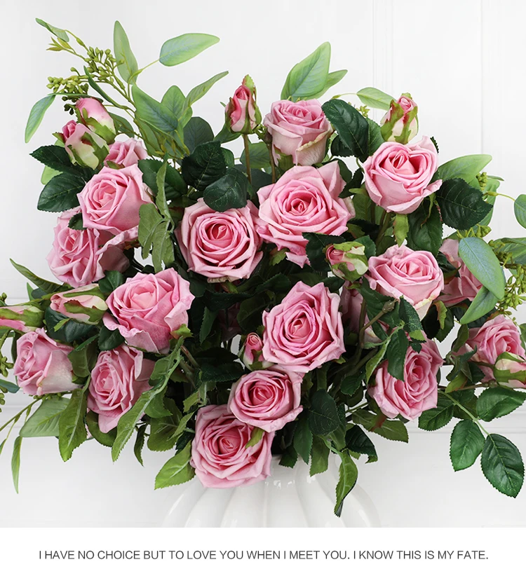 Factory Long Stem Artificial Rose Flowers French Rose Wedding Flower