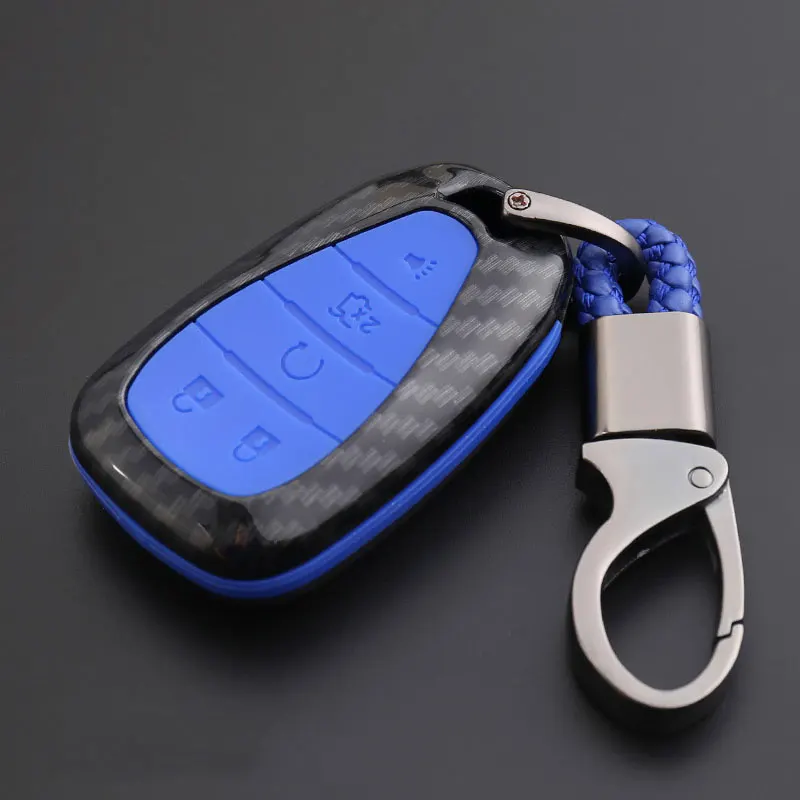 Carbon Fiber Shell+Silicone Cover Remote Key Holder Fob Case For Chevy 4 Buttons 