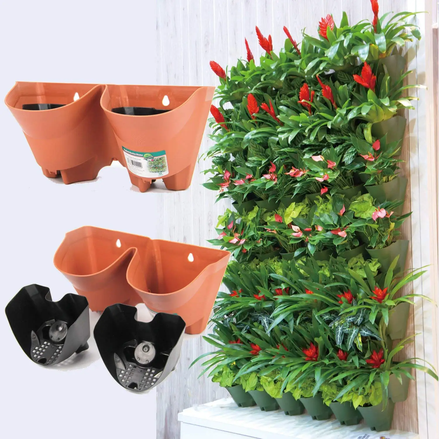 2 Cell Brick Red Self Watering Living Wall Outdoor Vertical Garden