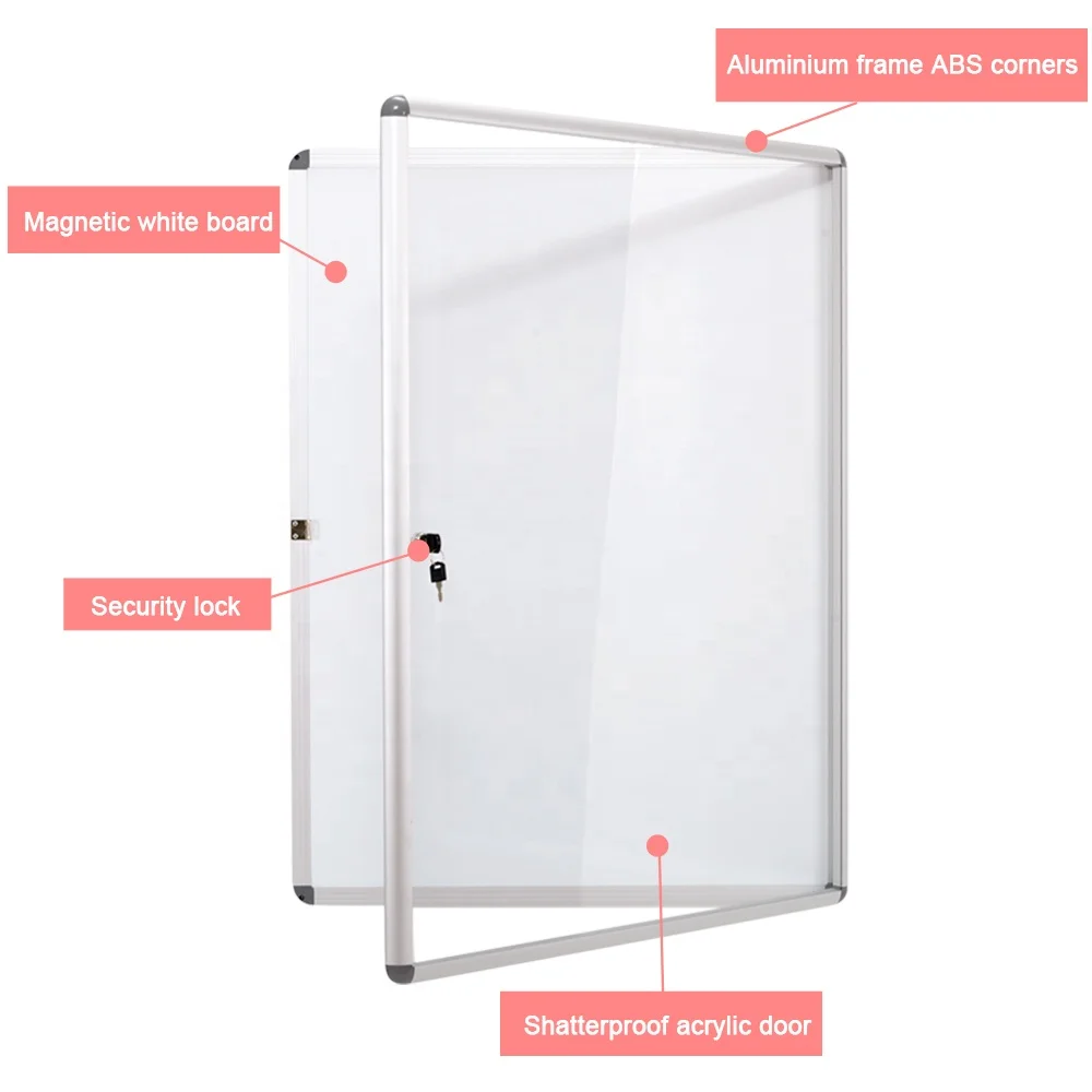 Standard Sizes Lockable Cork Notice Board Acrylic Glass Door Aluminum