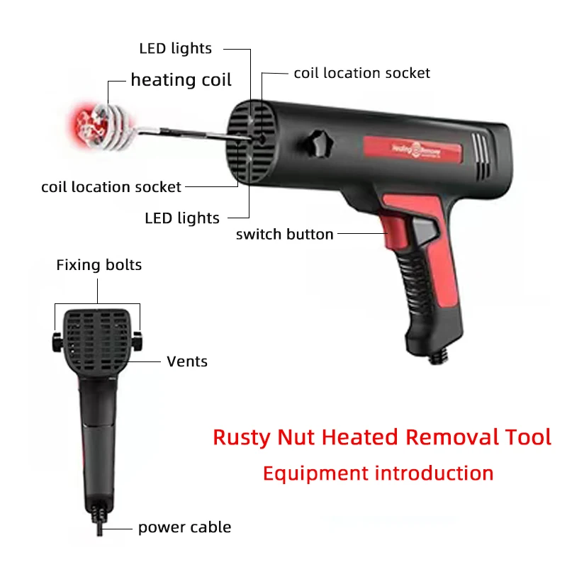 Induction Heater Bolt Remover Kit – 1100W 110V Magnetic Nut Removal Tool, 10 Coils, 6-Minute Continuous Run, LED Light, For Rusted/Frozen Bolts & Bearings