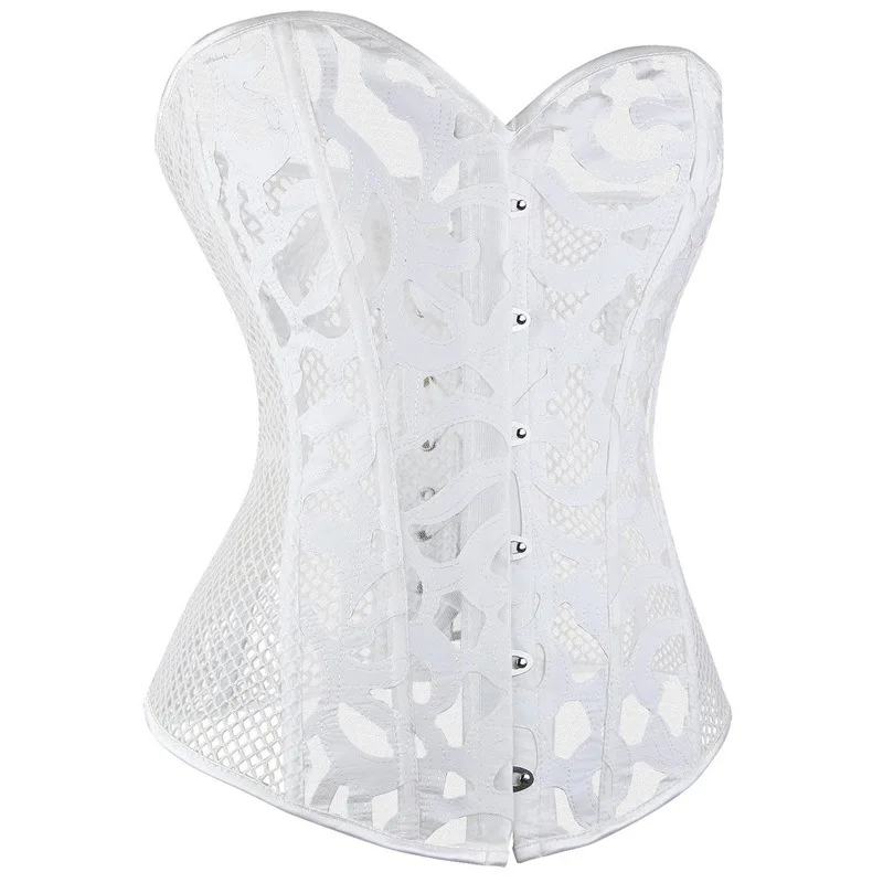 Women Sexy Slimming Corset And Bustiers Gauze Glement Breathable Gothic Corset Straitjacket Solid Overbust Bustier Waist Trainer