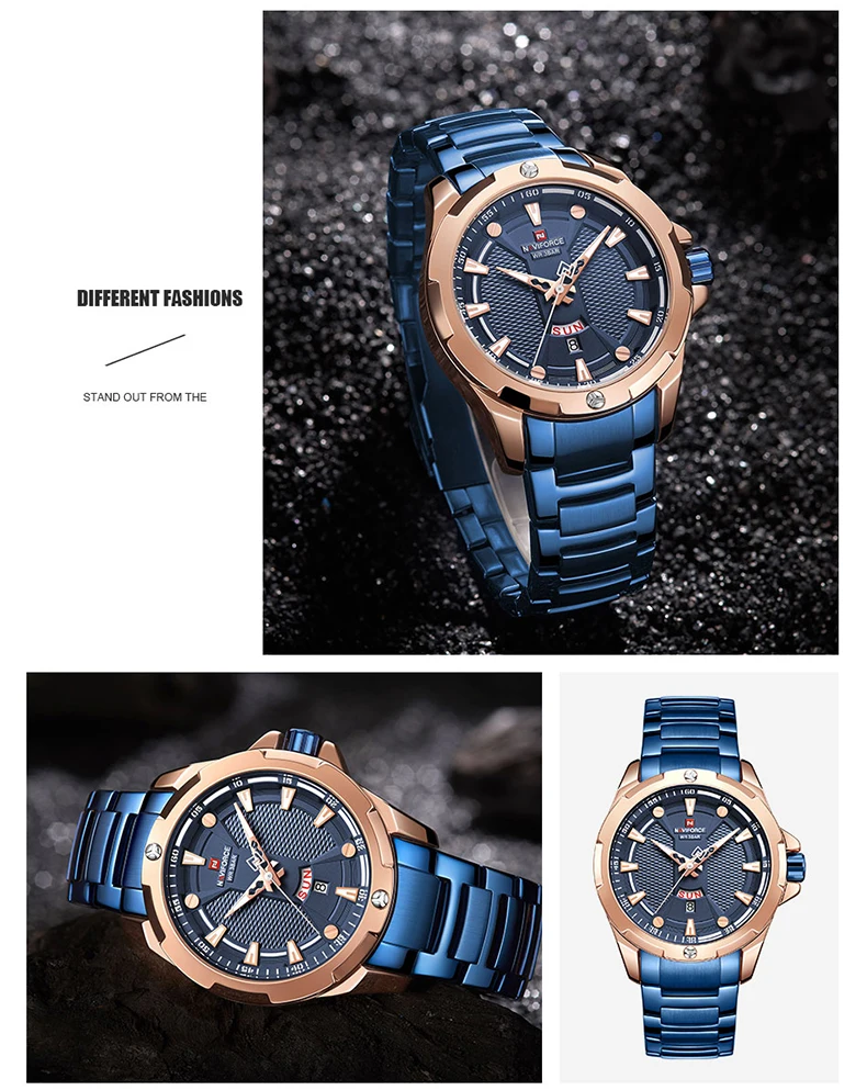 NAVIFORCE Fashion Blue Watch Men Luxury Quartz Wristwatch Sport Casual Clock Waterproof Watches Relogio Masculino