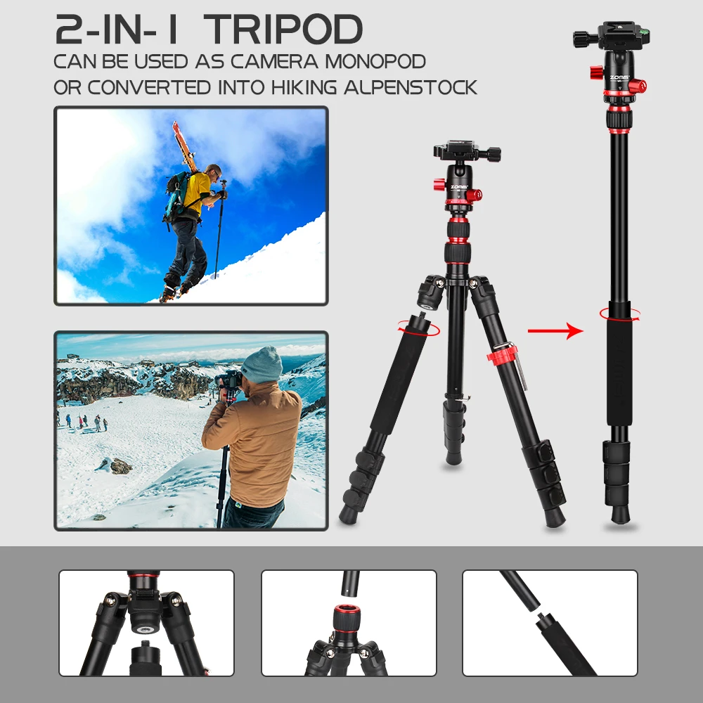 ZOMEI M5 portable digital camera tripod suitable for beginners reverse folding monopod