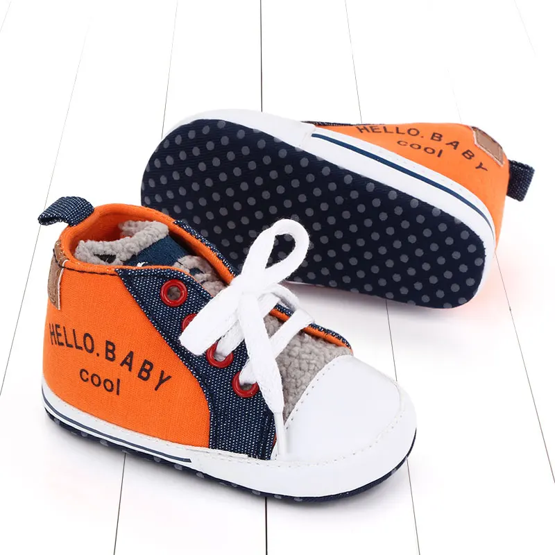 New Arrival Cool Baby Sport Canvas Shoes Plush Baby Shoes Unisex Toddler Crib Shoes Walking Kids Sneakers supplier