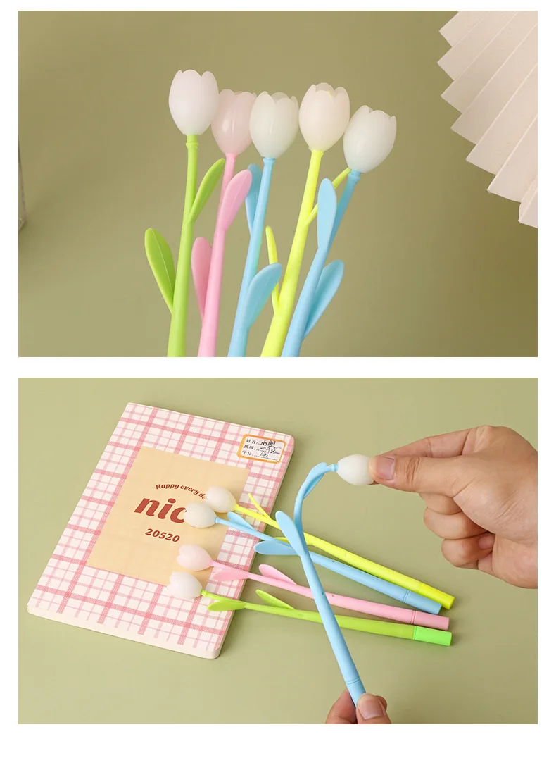 Creative Tulip Flower Gel Pen With Color Changing Ink Black_voghion.com