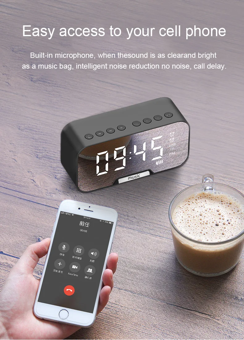 Wireless Speaker LED Mirror Alarm Clock Multi Function Digital Alarm Clock FM Radio Speaker Music Player Alarm Mode - ANKUX.COM