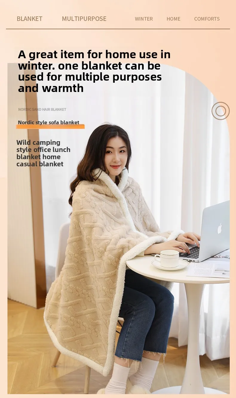 Modern Multifunctional Thickened Winter Office Nap Blanket Small Quilt Sofa Home Use Knitted Technique Coral Fleece Blankets