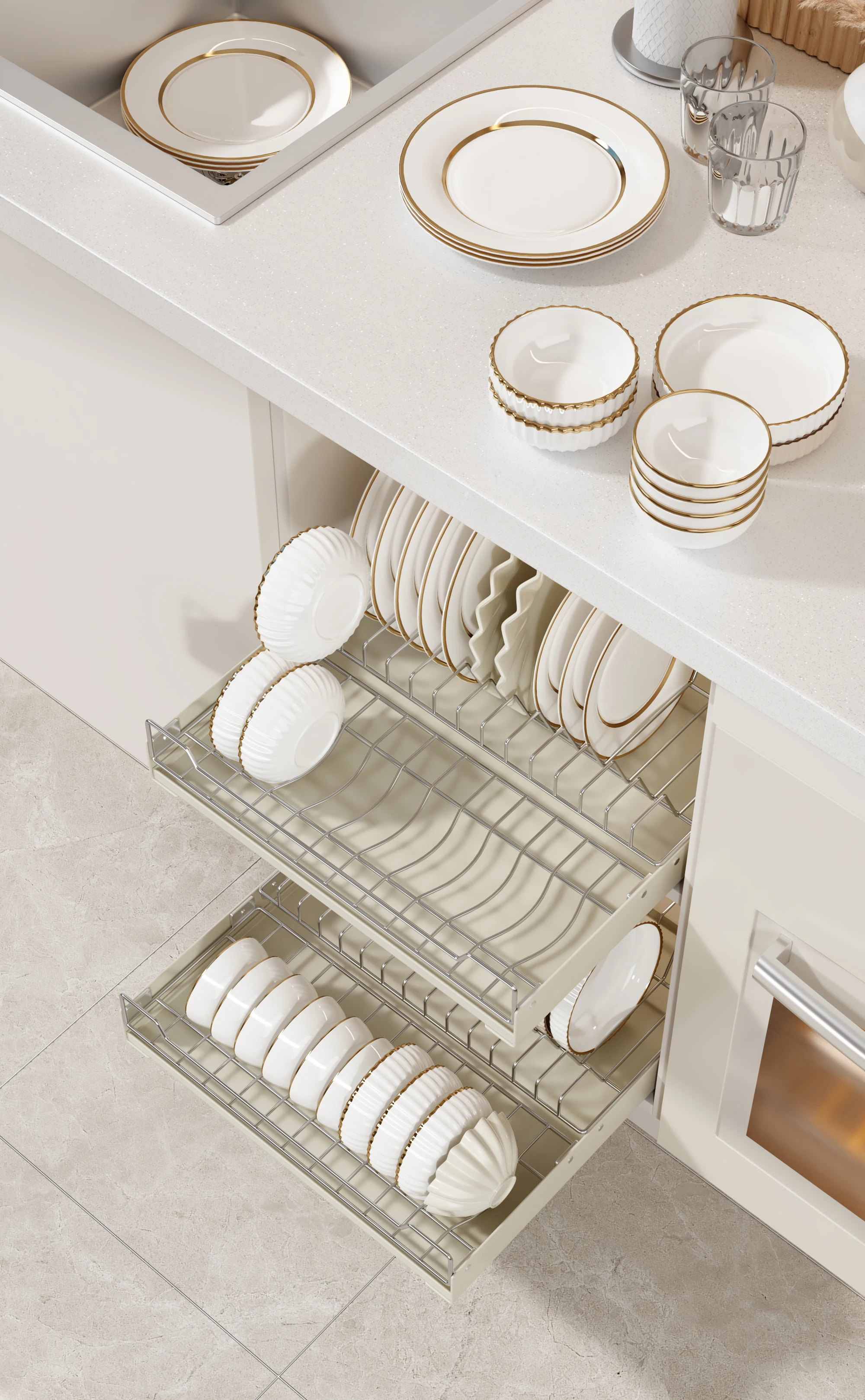 Pull Out Dish Rack Cabinet Shelf Organizer Sliding Out Dish Storage