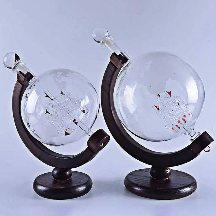 Etched Globe Decanter With Antique Wood Buy Glass Decanter,Globe