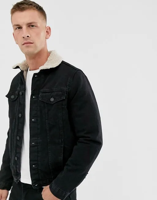 black borg lined denim jacket