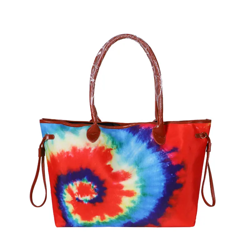 

Wholesale Monogram Tie Dye Canvas Handbag Women Tie Dye Shoulder Purse Lady Tie Dye Totes Purse For Girl, As pics