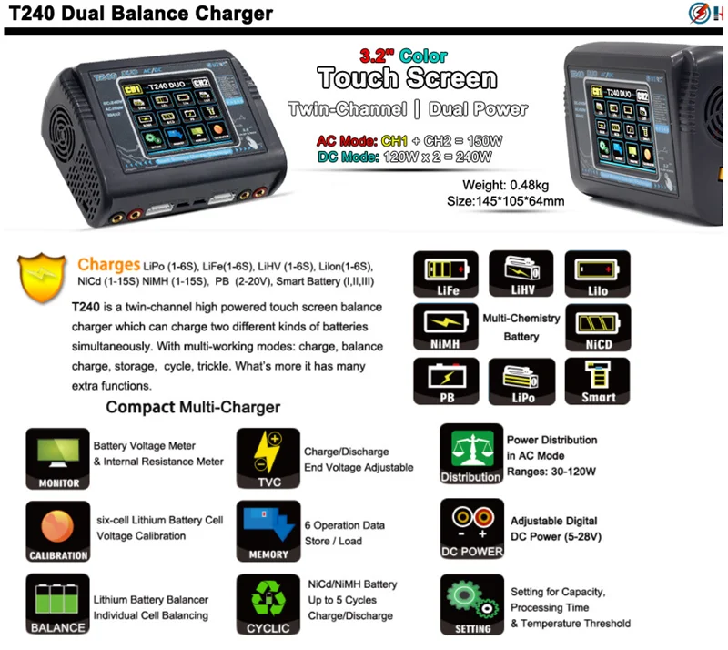 Original Htrc T240 Duo Ac 150w Dc 240w 10a Touch Screen Dual Channel ...
