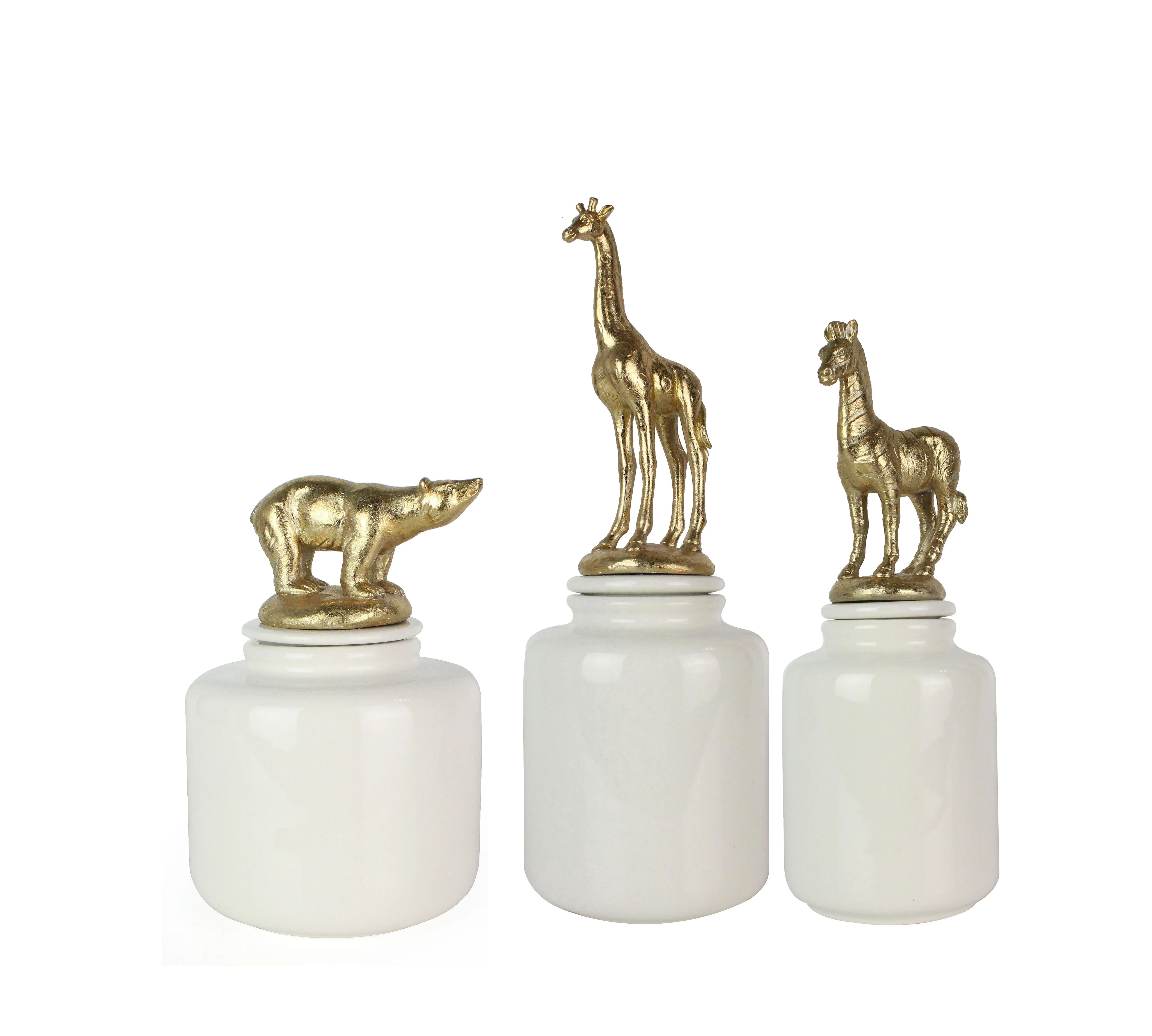 Wholesales 2020 gold animal head horse giraffe polar bear ceramic jar home decoration with animal handle supplier