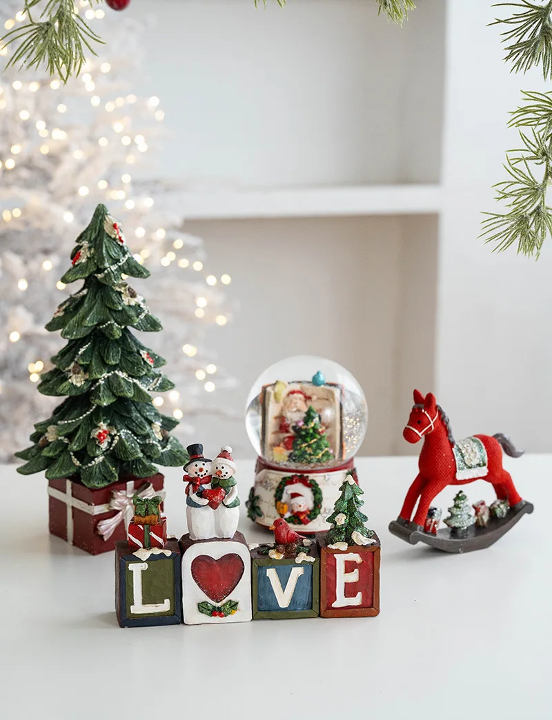 Resin Santa Claus Rocking Horse Festive Desktop Ornaments for Home Christmas Gifts for Holiday Party Crafts