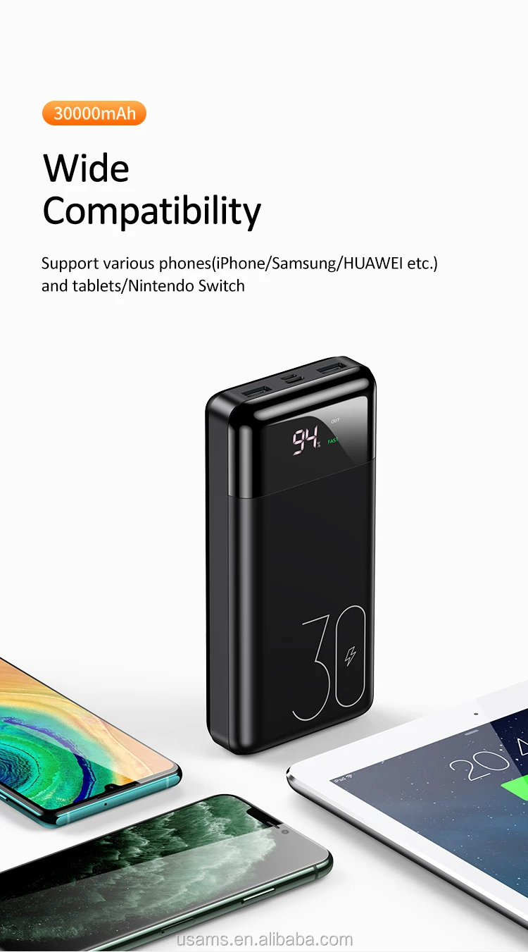 USAMS Factory Directly Sale Portable LED indicator 30000mAh PD Power Bank - ANKUX.COM