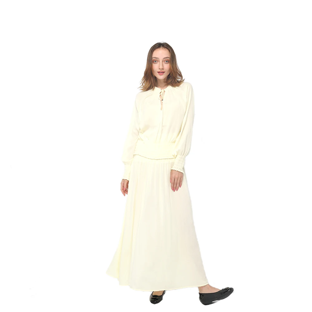 2020春秋热卖女装人造丝绉纱金丝雀及踝长裙