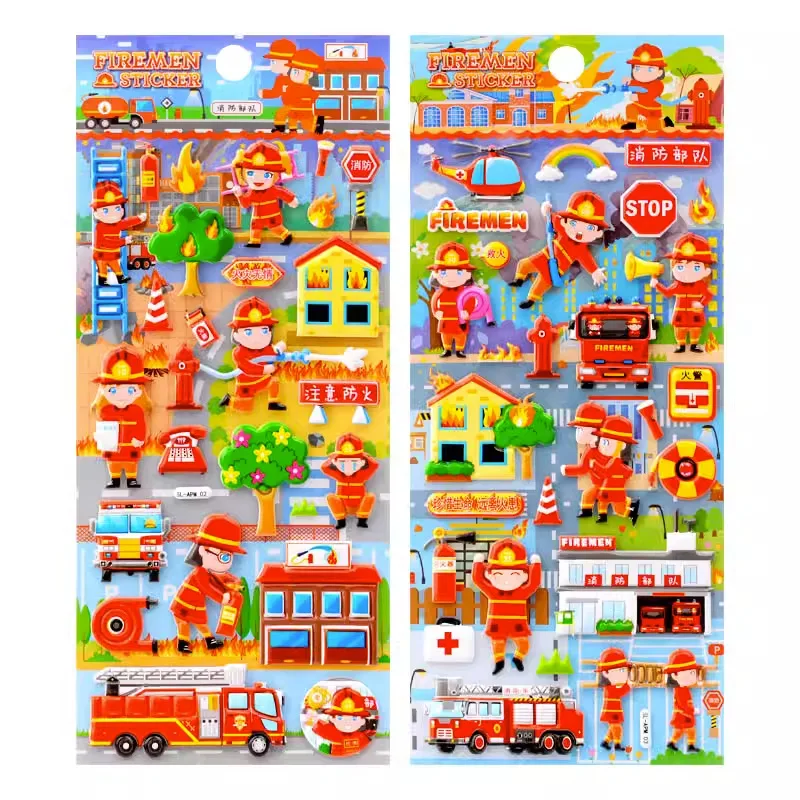Firefighter Bubble Sticker 3d Fire Truck Children's Cartoon Puffy ...