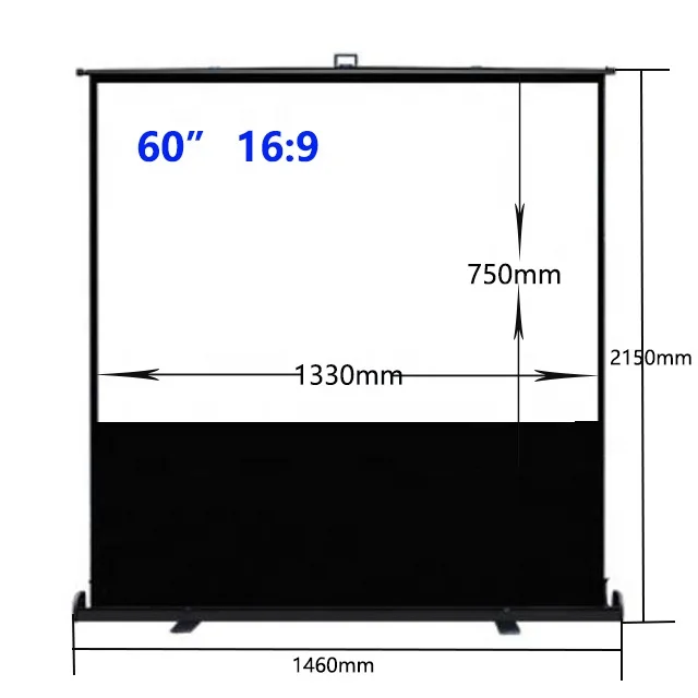 Black Colour Rack Projection Screen 60 Inch Portable Projector Screen