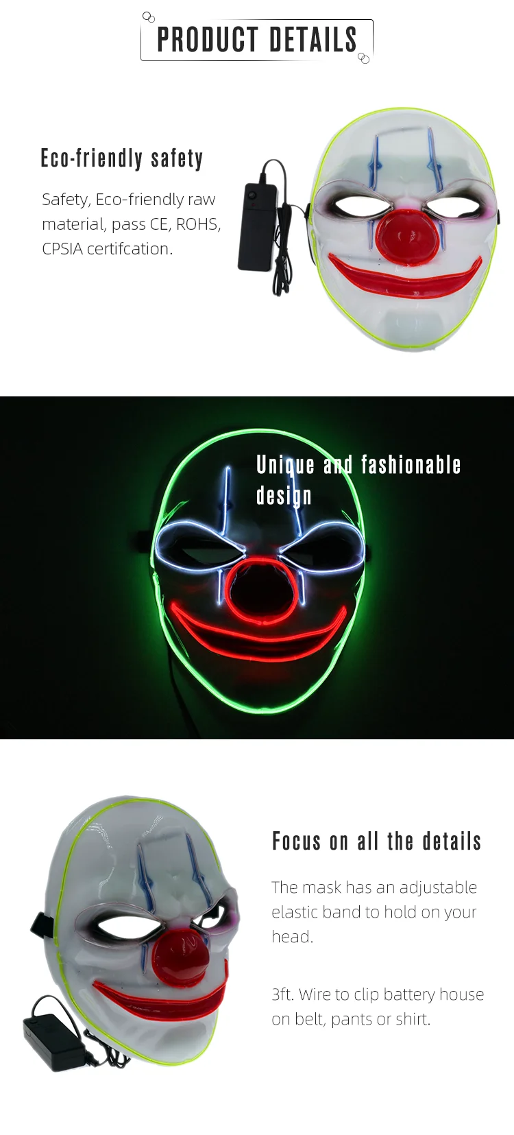 Plastic LED Light up EL Wire Mask Payday 2 Themed Costume Cosplay Mask Face Mask