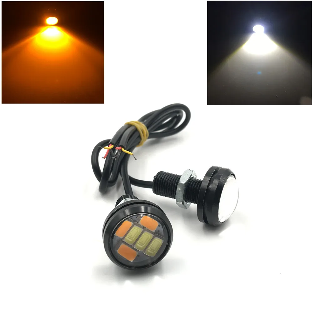 Car LED Eagle Eyes Light 23mm Dual Colors White/Yellow 5630 6SMD Auto Fog Lights DRL Daytime Running Light Signal Lamp 12V