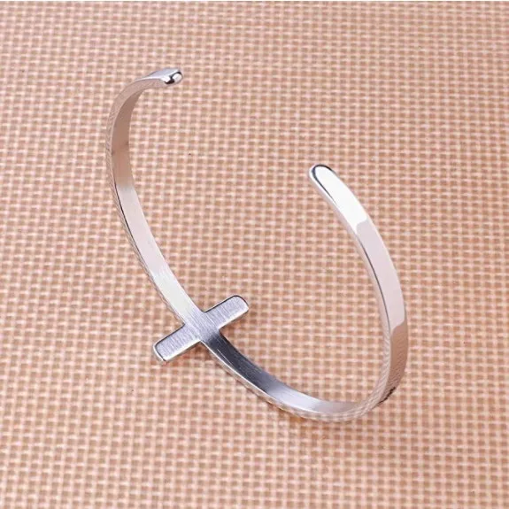 Cross Bracelet Christian Gift For Women Engraved Religious Cuff Bangle