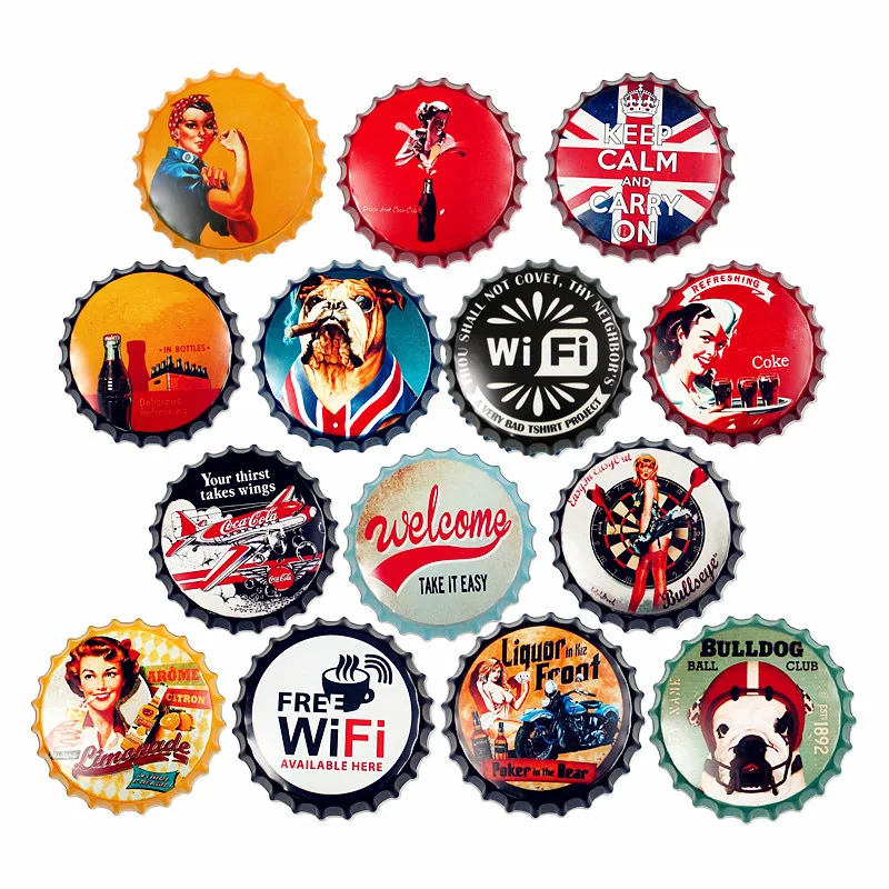 
High quality dia 35cm bottlecap tin signs for hotel bar wall decoration retro vintage style metal signs 