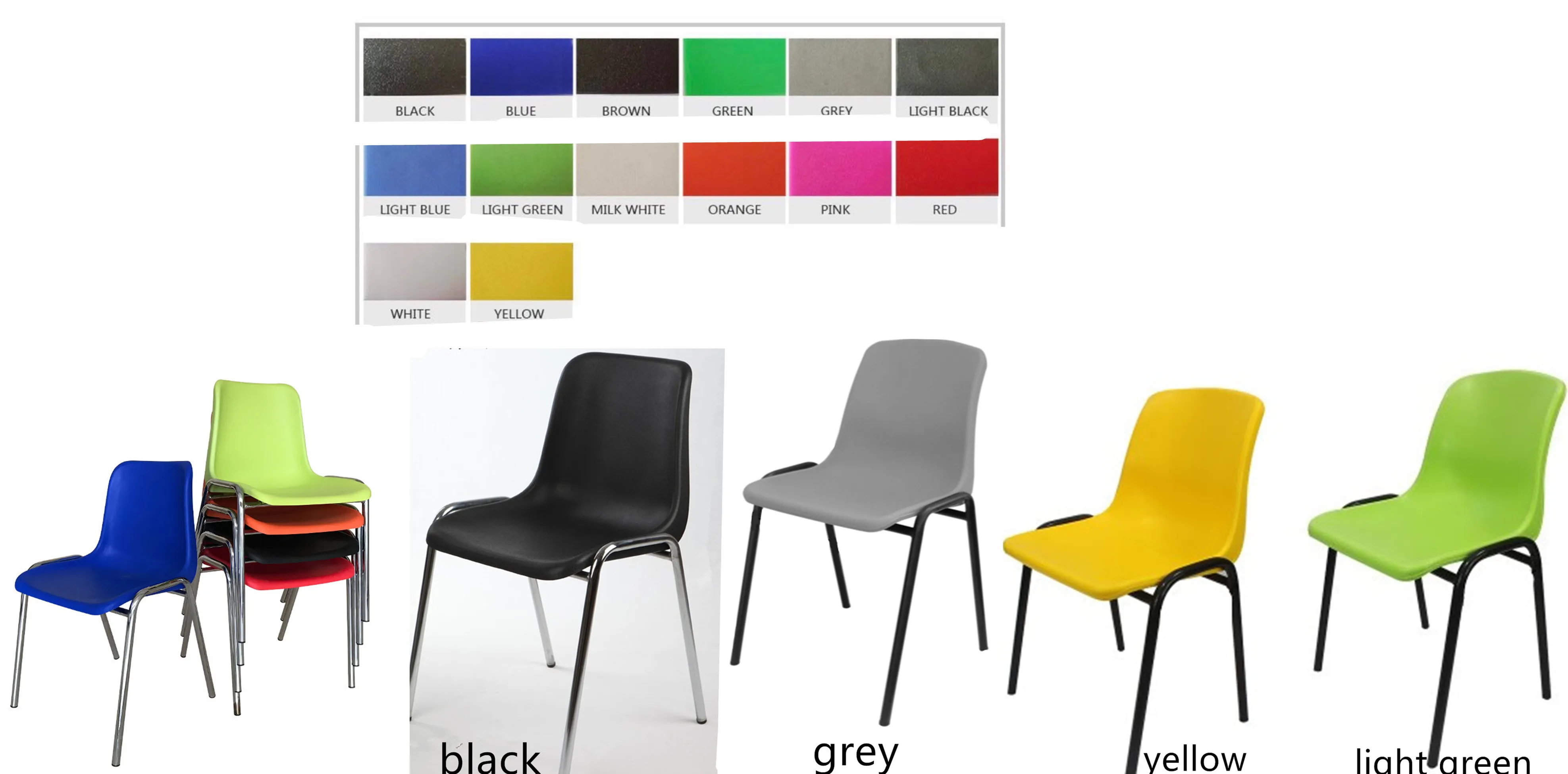 Colorful Cheap Price Stacking Plastic And Metal Legs Dining Chairs