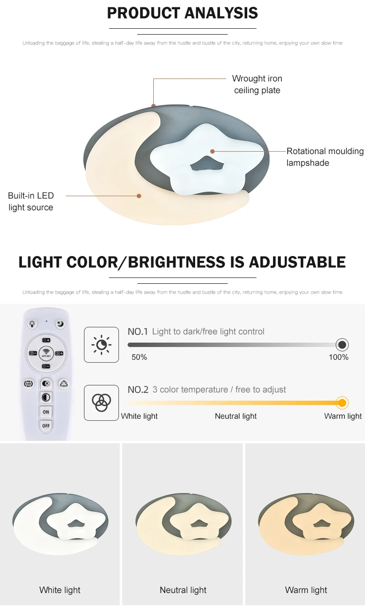 New design white Rotational moulding 2.4G dimmable led ceiling lamp for bedroom living room