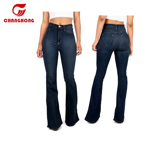 
Latest Design Customize Brand High Waist Bell-Bottom Fit Flared Jeans Pants For Women 
