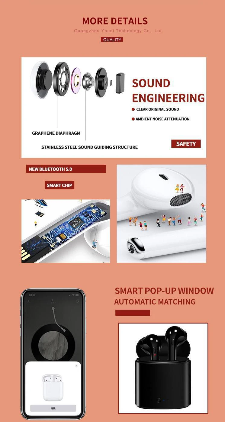 wholesale waterproof tws i7 / i7s 5.0 earphones bt wireless ear pods - ANKUX.COM