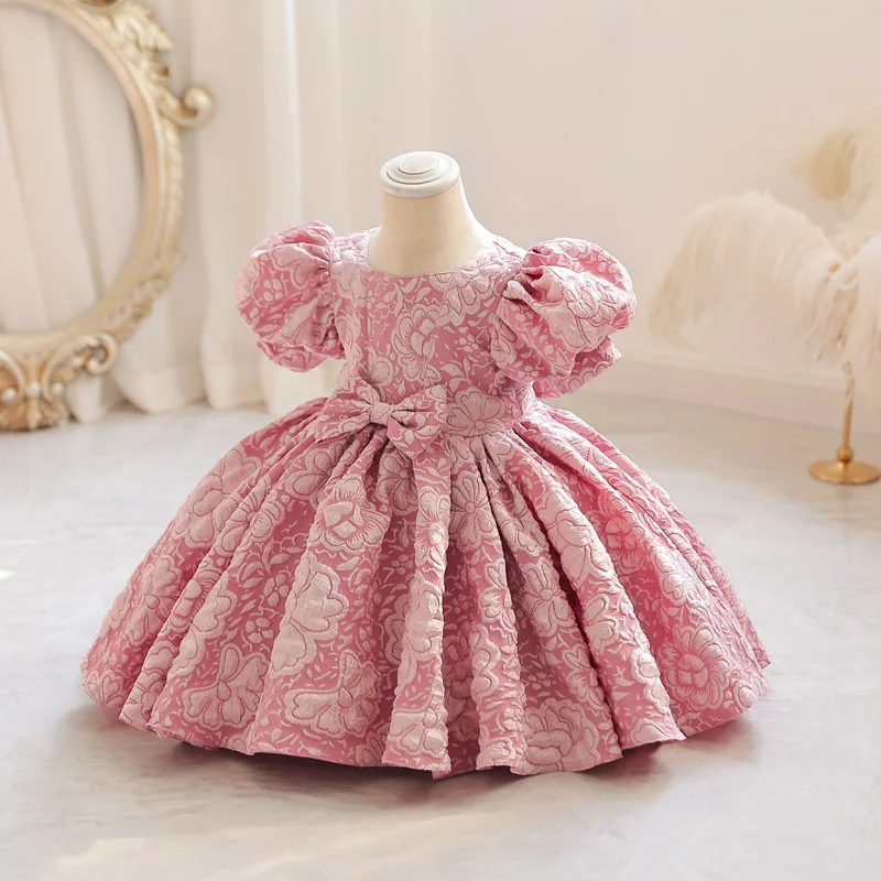 Children O neck frock design for baby girl ball gowns cute 2 years old baptism dress girl flower party dress for birthday