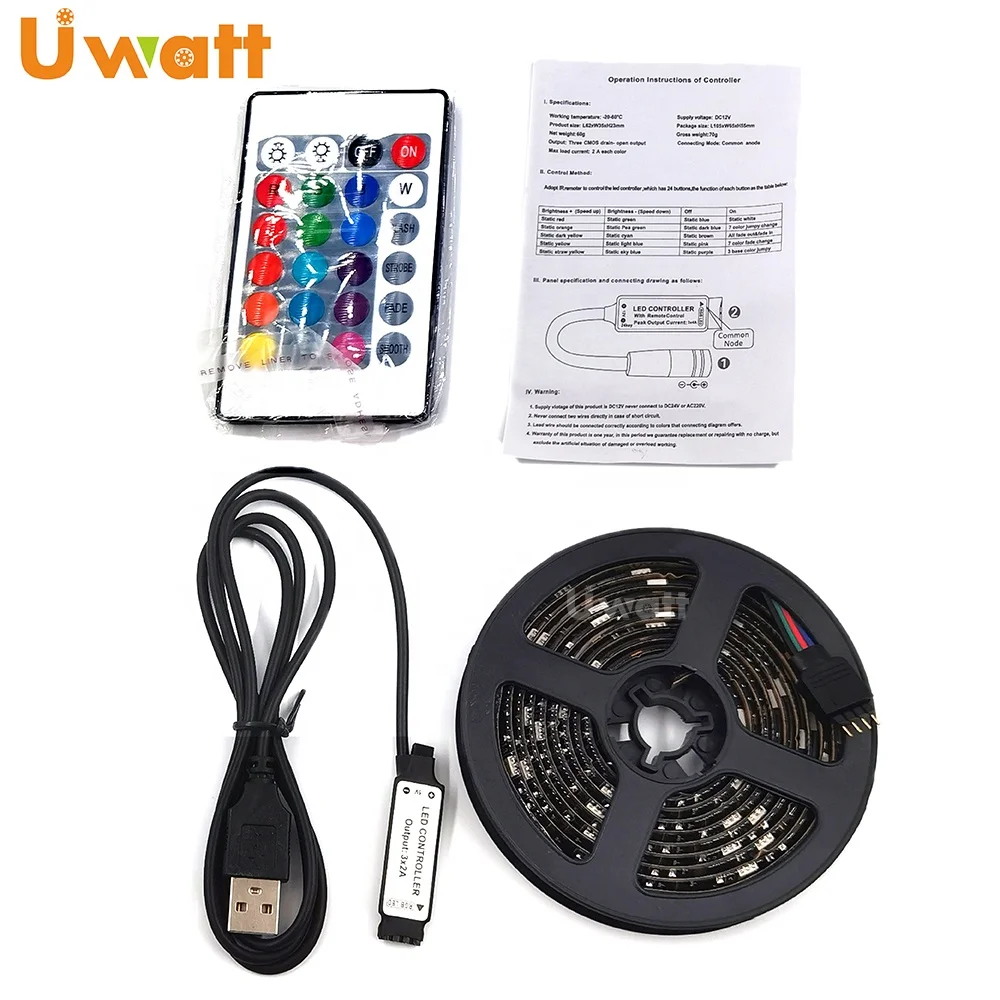 Tik Top Hot Sale Car Interior SMD5050 2M IR Control 5V RGB LED Strip TV for Home TV