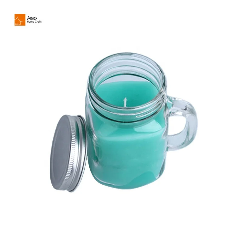 Wholesale High Quality Square Colorful Aromatherapy Candle Light Clear Glass Candle Bottle With Handle