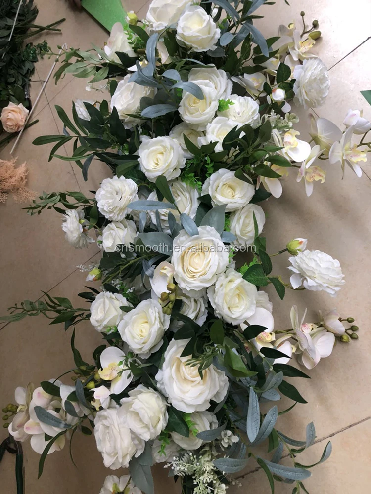 Wedding Decoration Floral Table Runner Artificial Rose Orchid Silk