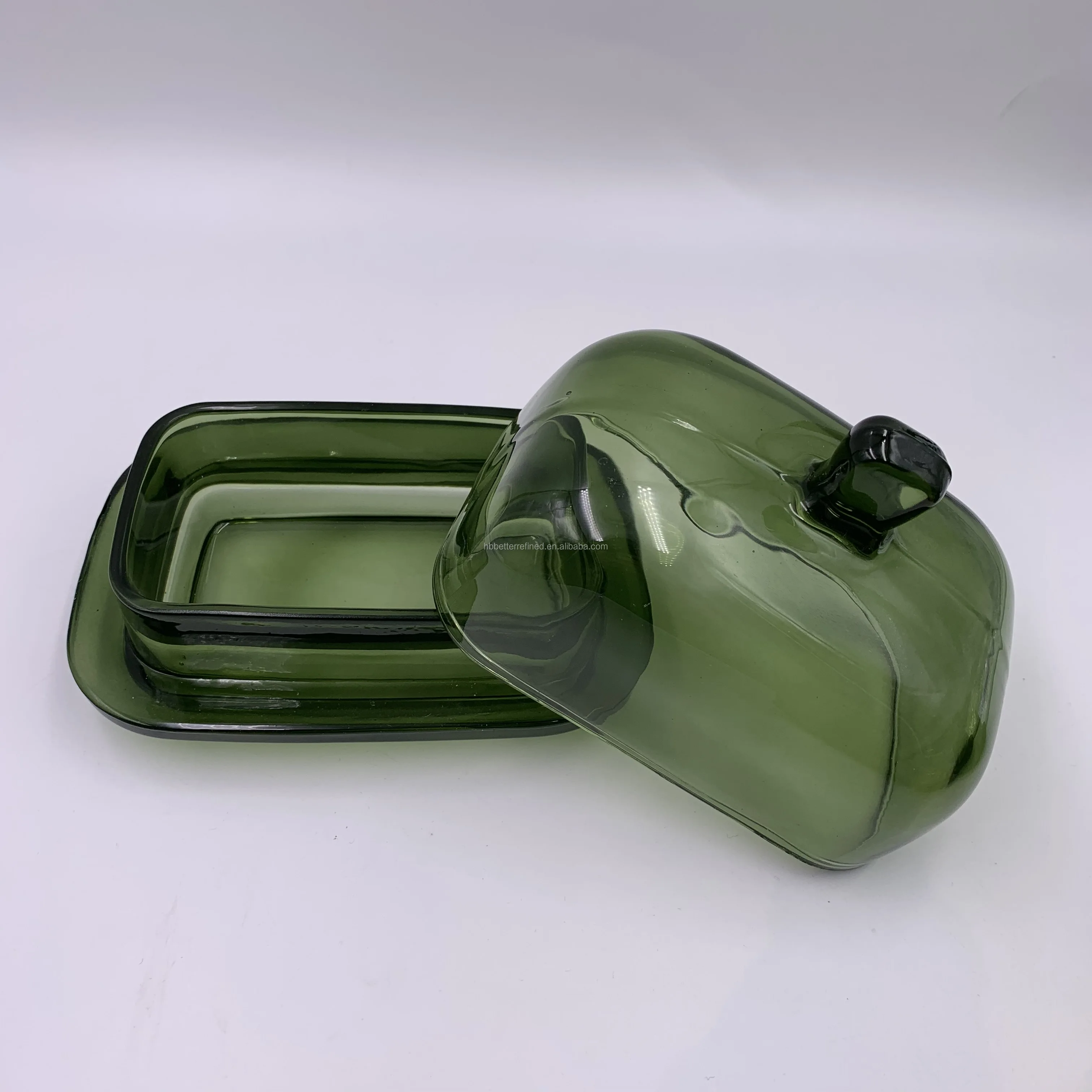 Wholesale Small Size Square Lead Free Army Green And Yellow Butter Dish