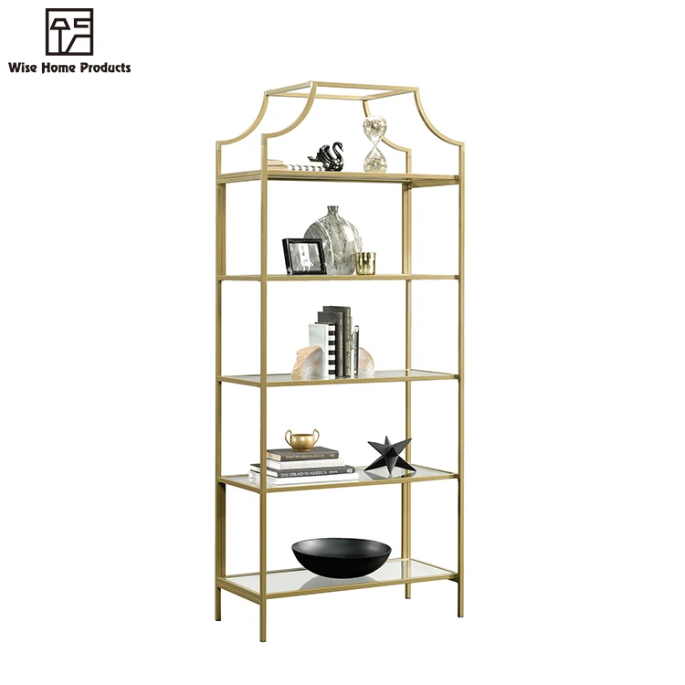 Modern Design Glass Vertical Stainless Steel Gold Etagere Metal Bookshelf Bookcase Buy Metal