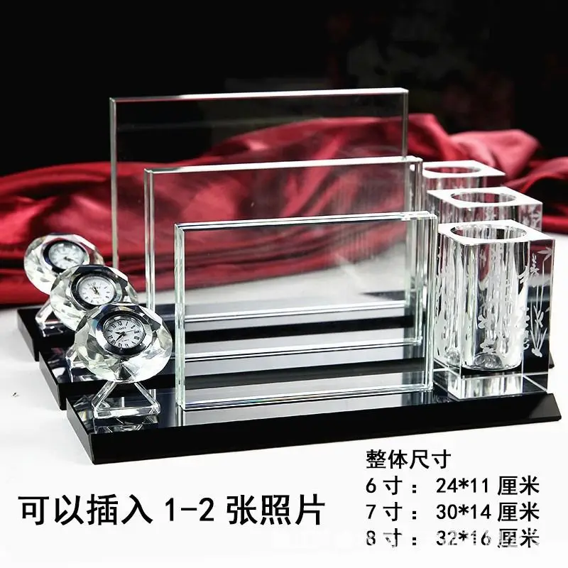 Multi-functional square pen holder with photo frame with clock for business souvenir gift details