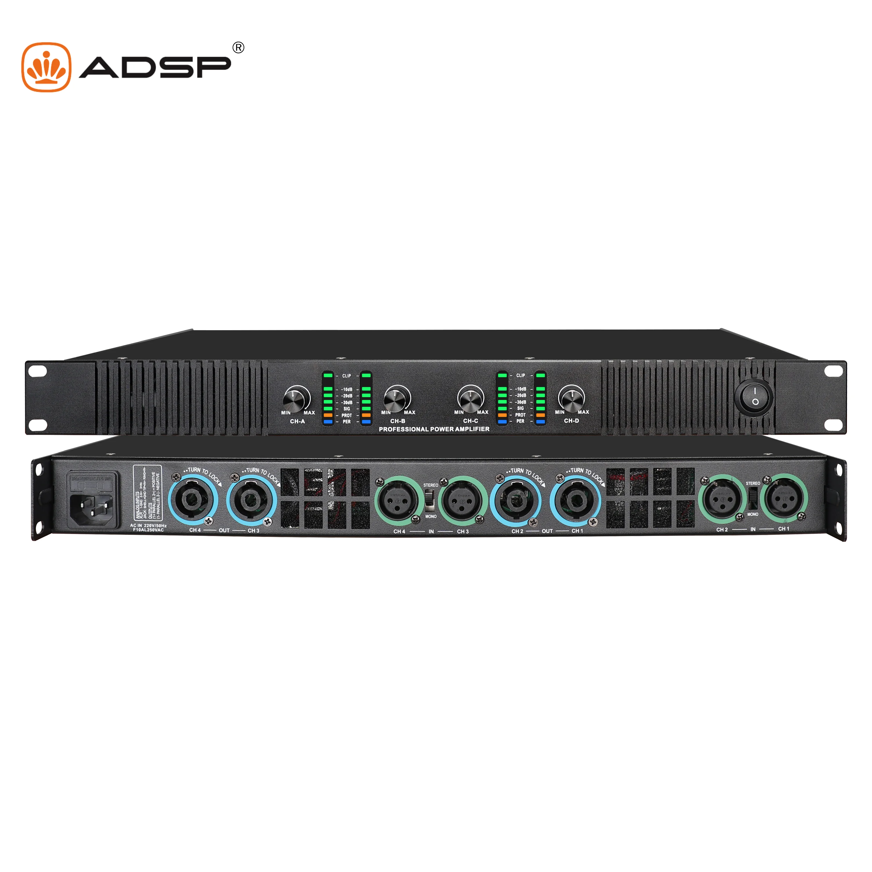 Professional Audio Power Amplifier - 4x500 Watts for Sound System