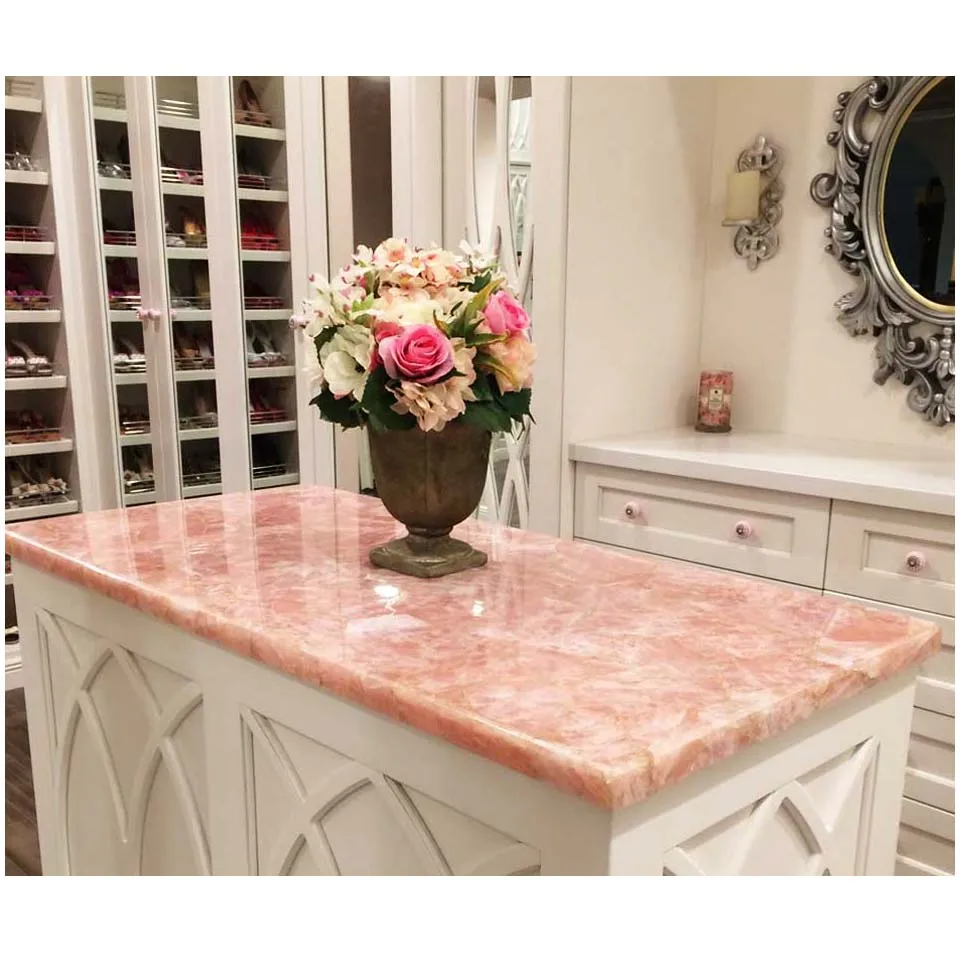 Natural Gemstone Pink Quartz Composite Slab Marble For Countertops
