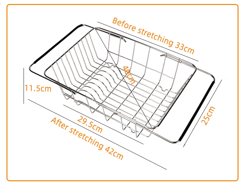 Stainless Steel Fruit Vegetable Bowl Wash Basket Over Sink Roll Up Dish