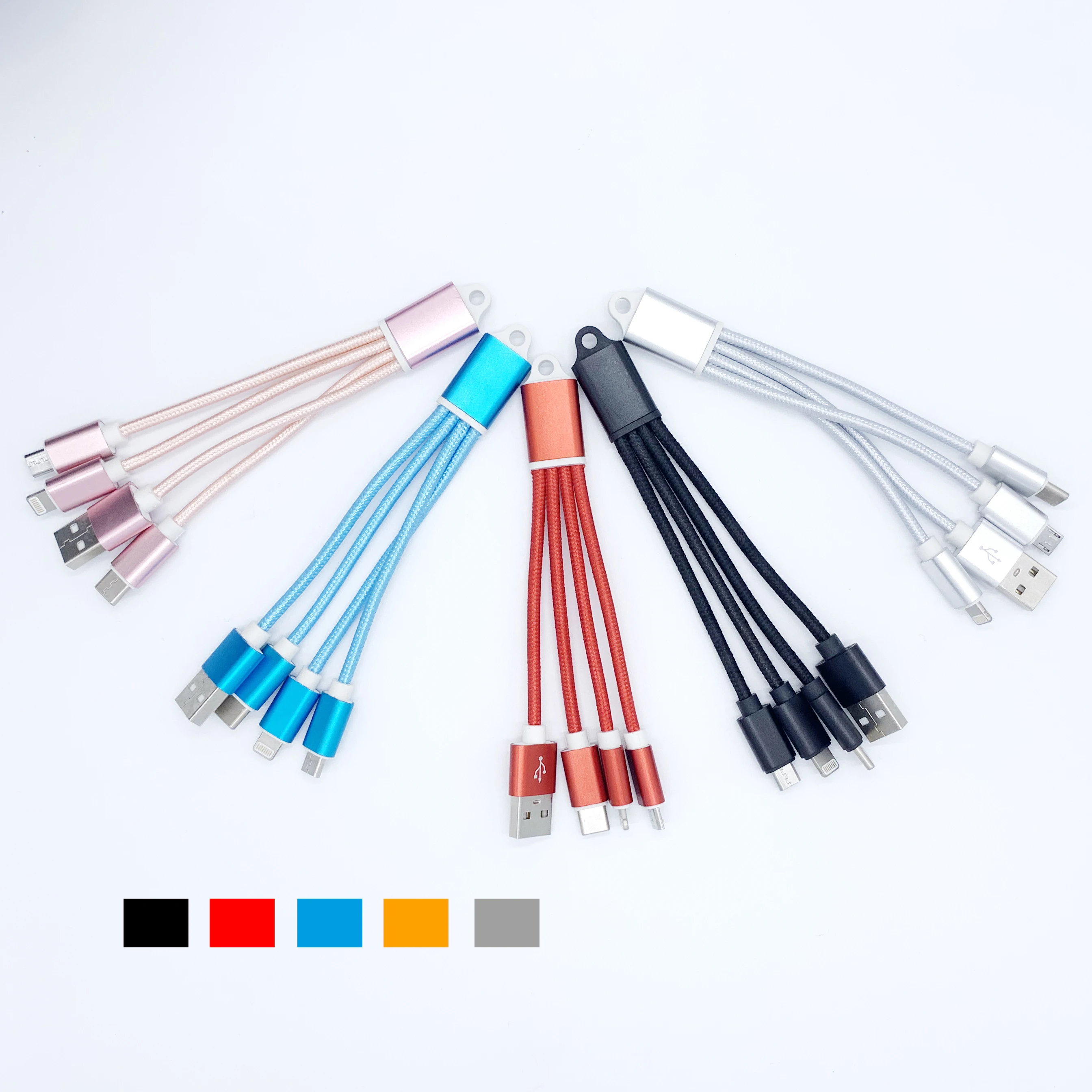 Promotional 3-in-1 Charging Cable Set with Metal Keychain Data Cable Charger for iPhone, Android,Type-C - ANKUX.COM
