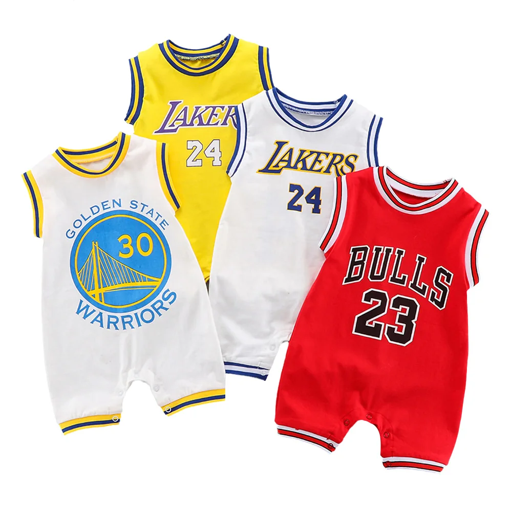 
2020 Newborn Unisex Baby Boy Girl Outfits Clothes Summer Basketball Star Number Sports Short Sleeve Jumpsuit Rompers 